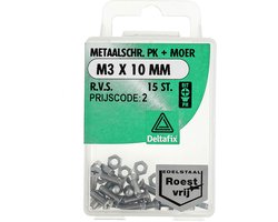 Deltafix - M.schroef moer pk m3x10mm rvs 15st