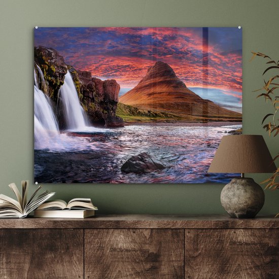 Peinture sur verre - Photo sur verre - Islande - Cascade - Berg - Verre acrylique - Décoration murale - Peinture cascade - Peinture sur verre - 80x60 cm - Décoration murale