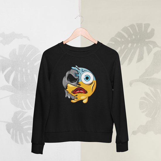 Feel Free - Halloween Sweater - Smiley: Angstig gezicht - Maat S - Kleur Zwart