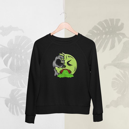 Feel Free - Halloween Sweater - Smiley: Brakend gezicht - Maat M - Kleur Zwart
