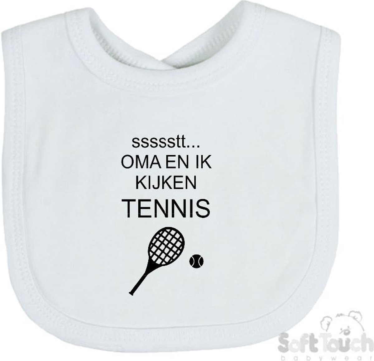 Goedkoopste Soft Touch Slabber Slabbetje Slab ssssstt... Oma en ik kijken tennis Unisex Katoen Wit/zwart Maat 33x22 Cm