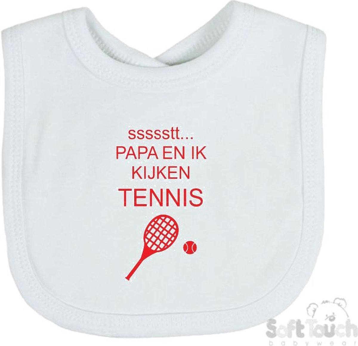 Goedkoopste Soft Touch Slabber Slabbetje Slab ssssstt... Papa en ik kijken tennis Unisex Katoen Wit/rood Maat 33x22 Cm