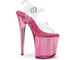 Pleaser - FLAMINGO808T Sandaal met enkelband, Paaldans schoenen - Paaldans schoenen - 42 Shoes - Roze/Transparant