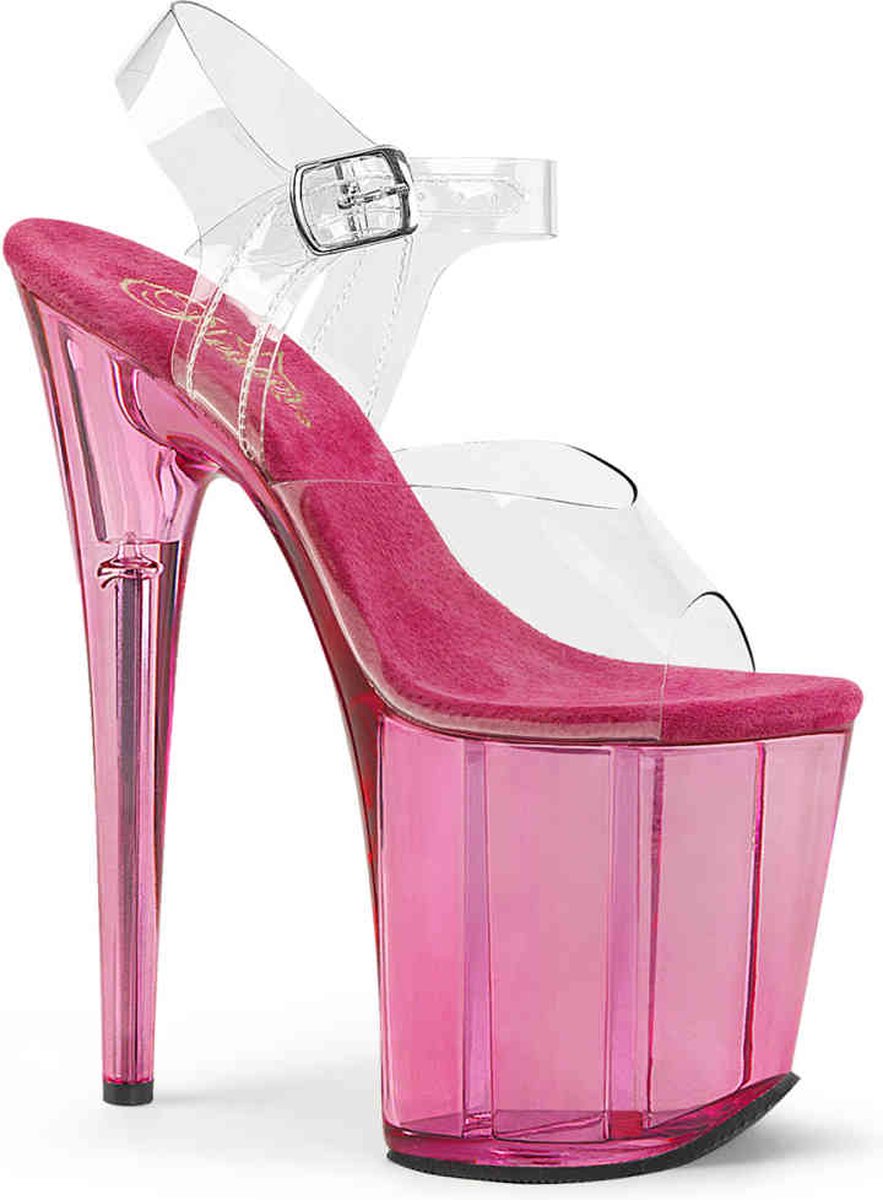 Pleaser - FLAMINGO808T Sandaal met enkelband, Paaldans schoenen - Paaldans schoenen - 42 Shoes - Roze/Transparant