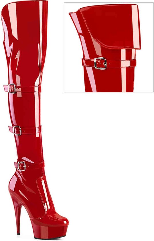 Pleaser - DELIGHT-3018 Plateau overknee Laarzen - US 7 - 37 Shoes - Rood