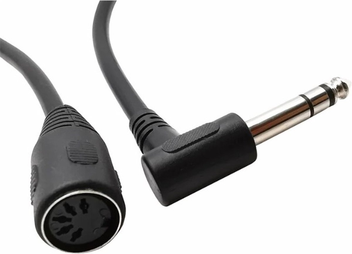 DIN 5-pins (v) - 6,35mm Jack (m) haaks audio adapter kabel / zwart - 0,20 meter