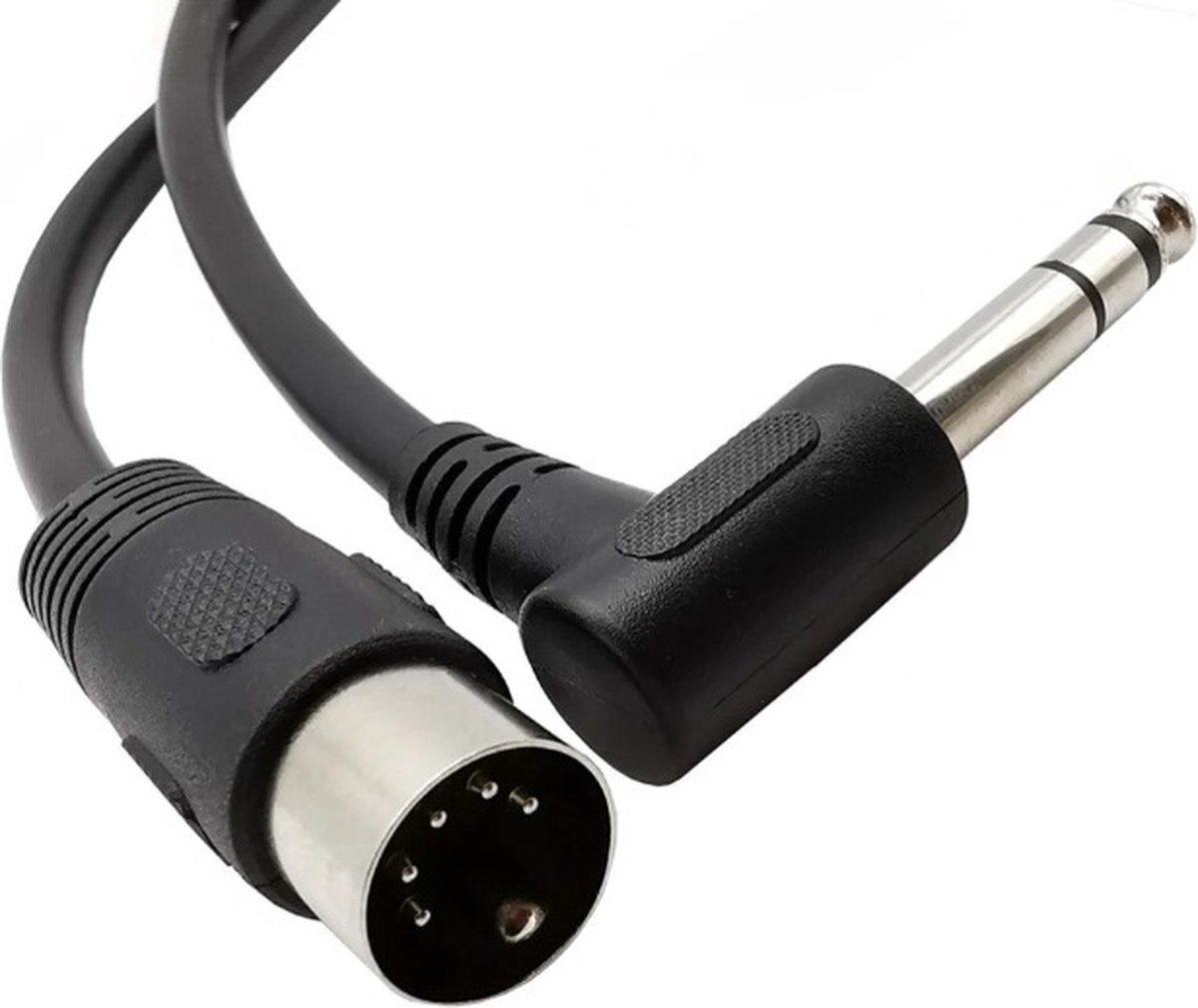DIN 5-pins - 6,35mm Jack haaks audiokabel / zwart - 0,20 meter