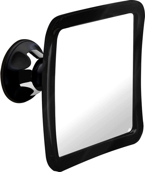 Anti-condens douchespiegel voor het scheren met verbeterde zuigkracht - onbreekbaar oppervlak en 360° draaibaar, 1x vergroting, 6,3 "x 6,5" (zwart)