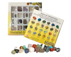 Edelstenen collectie in doosje - 20 stuks - Trommelstenen serie met namen - Geschenkdoos