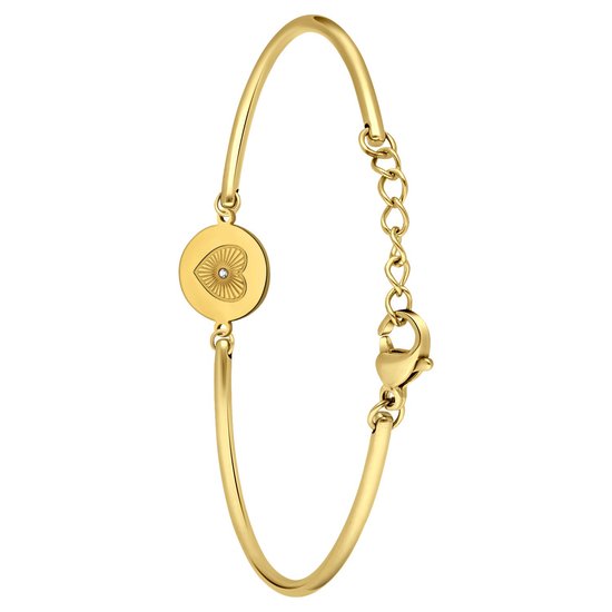 Lucardi Dames Stalen goldplated armband met hart bewerkt - Armband - Staal - Goudkleurig - 16 cm