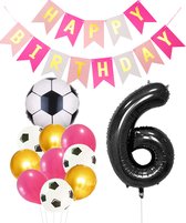 Cijfer Ballon 6 | Snoes Champions Voetbal Plus - Ballonnen Pakket | Roze en Zwart