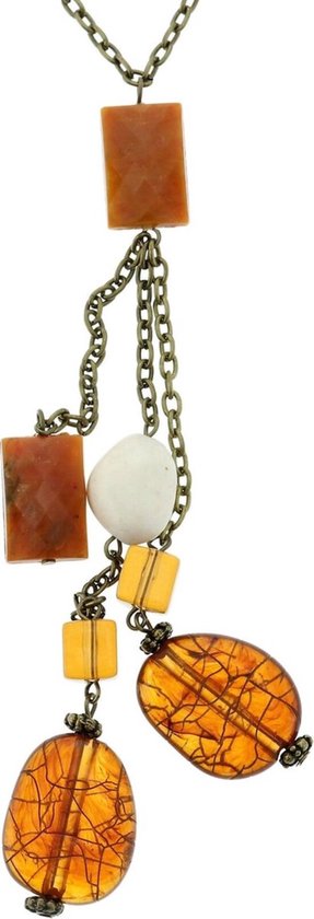 Behave Long collier double couleur or antique avec perles marron et long pendentif