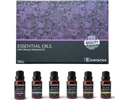Sargon Etherische Oliën 100% Puur - 6 Flesjes - Aroma Diffuser - Essentiële Olie Set