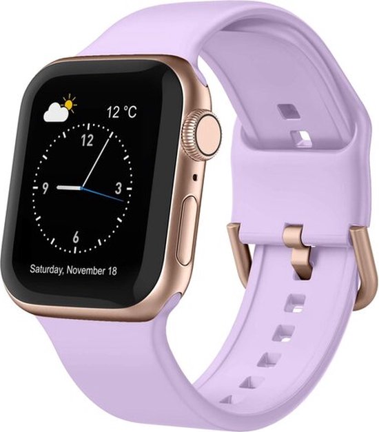 By Qubix Soft siliconen bandje met gespsluiting - Lavendel - Geschikt voor Apple Watch 38mm - 40mm - 41mm - Compatible Apple watch bandje - smartwatch
