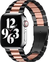 By Qubix Stalen schakelband - Zwart met rosé goud - Geschikt voor Apple Watch 42 - 44 - 45 - Ultra - 49mm - Compatible Apple watch bandje - smartwatch