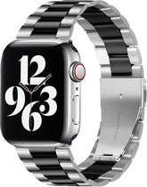 By Qubix Bracelet à maillons en acier - Argent avec noir - Convient pour Apple Watch 38 mm - 40 mm - 41 mm - Bracelet de montre Apple Compatible - bracelet de montre intelligente