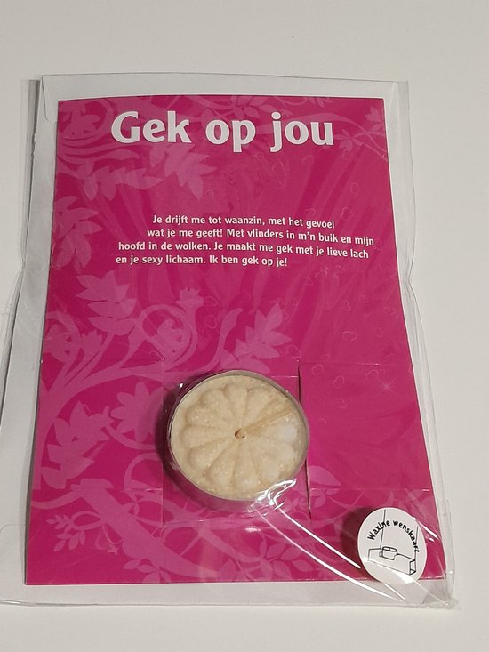 Waxine Wenskaart - met waxinelichtje - Gek op jou - cadeau tip