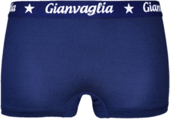 Marineblauwe boxershort met witte elastische band met "Gianvaglia"-logo en sterren.