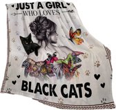 Fleece deken - plaid - dieren print - Black cats - Just a girl… - 130 x 150cm