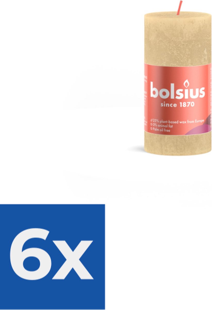 Bolsius Rustiek stompkaars shine 100 x 50 mm Oat beige kaars Voordeelverpakking 6 stuks
