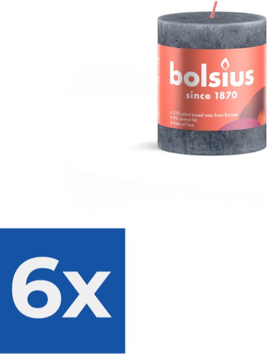 Bolsius Stompkaars 8 cm / Ø6-8 cm Rustiek Slate Blue - Voordeelverpakking 6 stuks