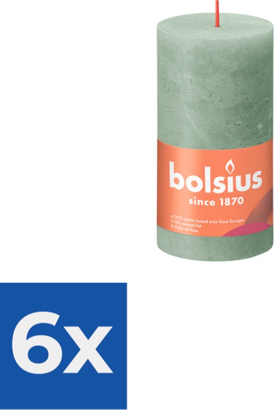 Bolsius Shine Collection Rustiek stompkaars 13 cm / Ø7 cm Jade Green - Voordeelverpakking 6 stuks