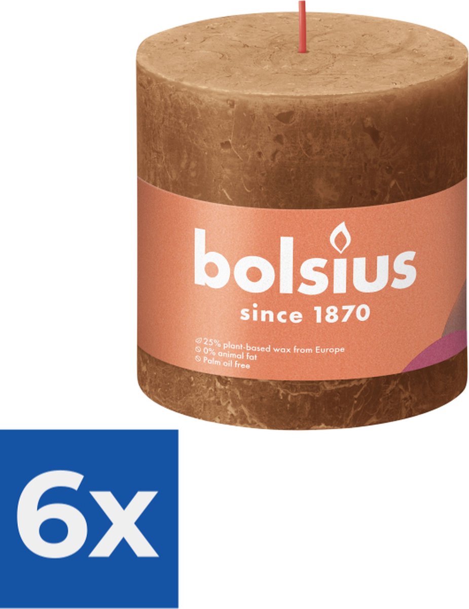 Bolsius Stompkaars Spice Brown Ø100 mm Hoogte 10 cm Kaneel 62 branduren Voordeelverpakking 6 stuks