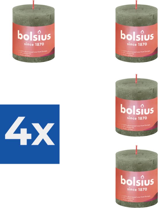 Bolsius Stompkaars Fresh Olive Ø68 mm - Hoogte 8 cm - Olijfgroen - 35 branduren - Voordeelverpakking 4 stuks