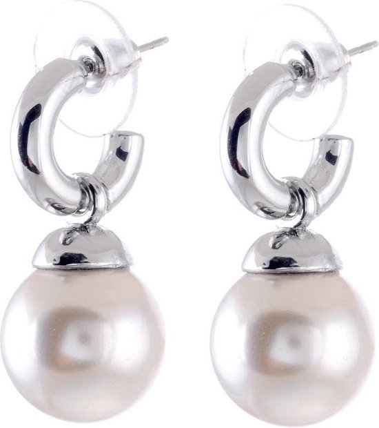 Behave Boucle d'oreille perle crème beige - Femme - Boucle d'oreille tige perle 14 mm de diamètre - Boucles d'oreilles 3 cm de long