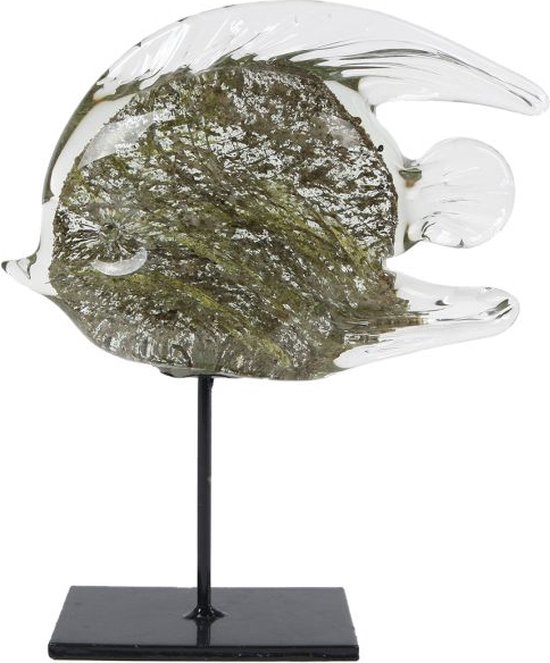 Sculpture - Poisson - gris/vert - verre - 19,5×5,5x23cm