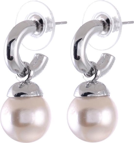 Behave Boucle d'oreille perle Beige crème - Femme - Boucle d'oreille tige perle 12 mm de diamètre - Boucles d'oreilles 3 cm de long