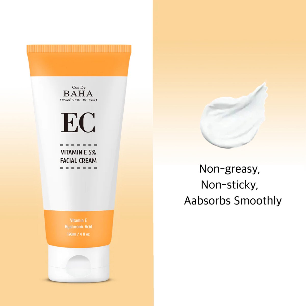 Cos de BAHA Vitamin E Tocopheryl Acetate 5% with Niacinamide - EC - Large Size 120 ml - Facial Cream - Anti Aging - Heals and Repairs Skin + Optimal Skin Health for Face - Korean K Beauty Vitamine E Huidverzorging