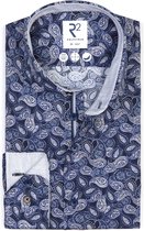 R2 Amsterdam - Overhemd Stretch Paisley Blauw - Heren - Maat 40 - Modern-fit