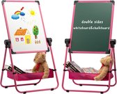 Kinderkunstschildersezel Dubbelzijdig opvouwbaar tekenbord 60 cm Roze - 100 cm in hoogte verstelbare staande schildersezel 360° draaibaar whiteboard krijtbord voor jongens meisjes peuters