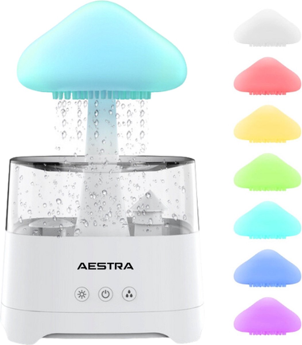 Regenwolk Luchtbevochtiger - Aestra - White Noise Machine - Slaaptrainer - Aroma Diffuser - Nachtlamp - Nachtlampje - Bureaulamp - Bluetooth Speaker