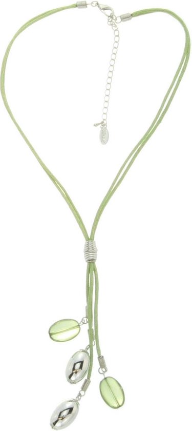 Behave Korte licht groene y ketting dames van koord 40 cm lengte met ovale hanger 10 cm lengte