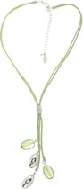 Behave Korte licht groene y ketting dames van koord 40 cm lengte met ovale hanger 10 cm lengte