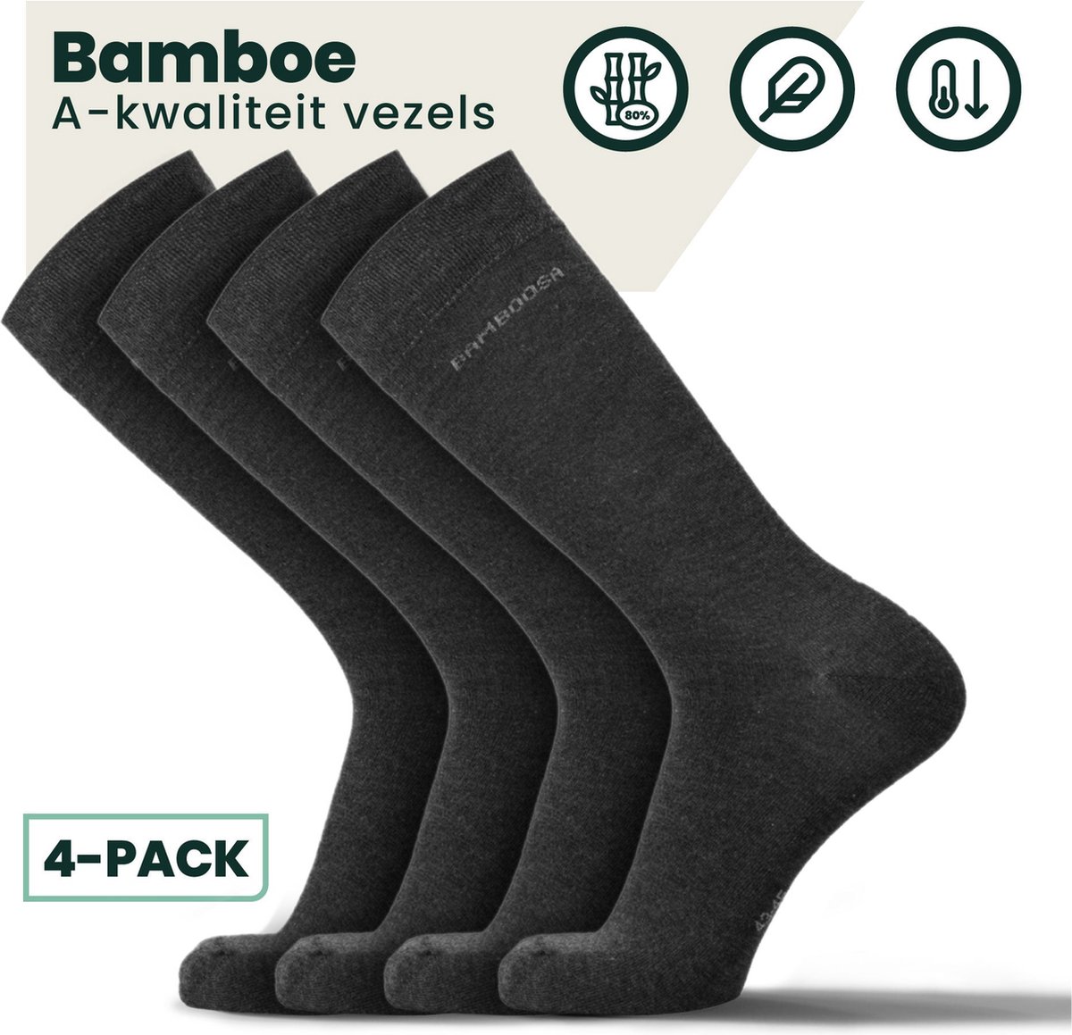 Bamboe Sokken | Anti-zweet Sokken | Naadloze Sokken | 4 Paar - Antraciet | Maat: 46-47 | Merk: Bamboosa