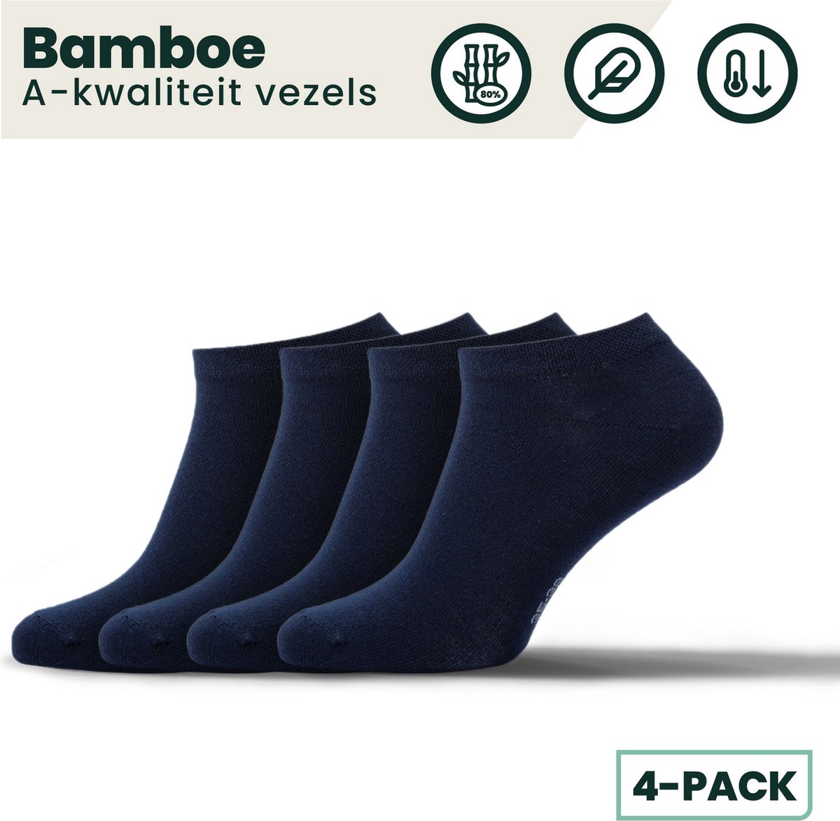 Bamboe Sneakersokken | Bamboe Enkelsokken | Bamboe Sokken | Anti-zweet Sokken | Naadloze Sokken | 4 Paar - Marineblauw | Maat: 35-38 | Merk: Bamboosa