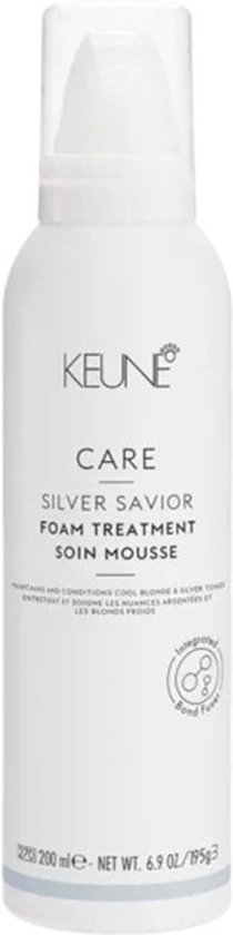Bouteille blanche avec Keune Care Silver Savior Foam Treatment