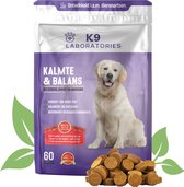 K9 Laboratories - Kalmte & Balans - supplement - voor honden - tegen angst - stress - agressie - L-tryptofaan - valeriaan - hennepzaadolie - 60 stuks - voor een rustige hond