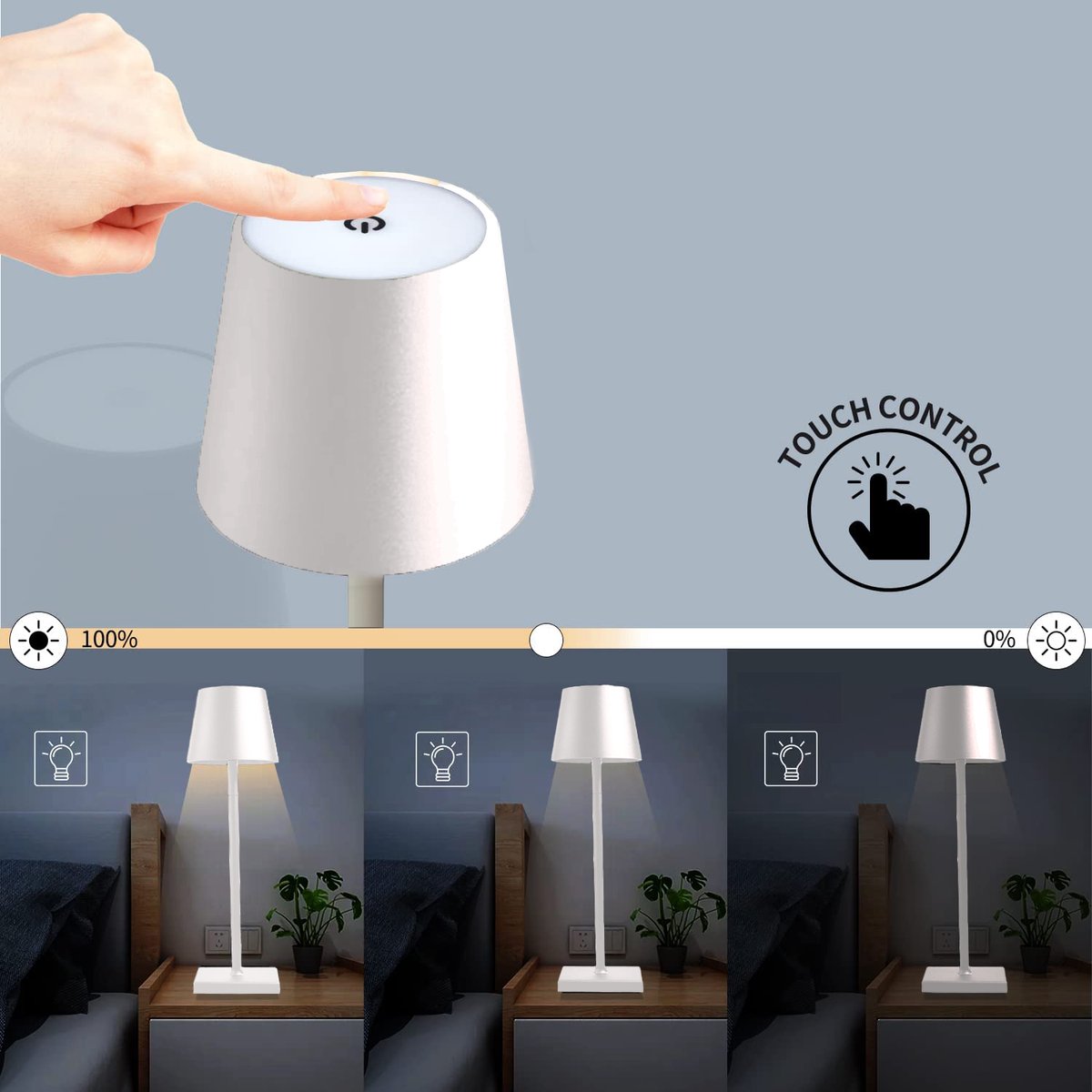 Lampe de Table Attalos - Rechargeable USB-C - Lampe LED Tactile Dimmable  Zwart 