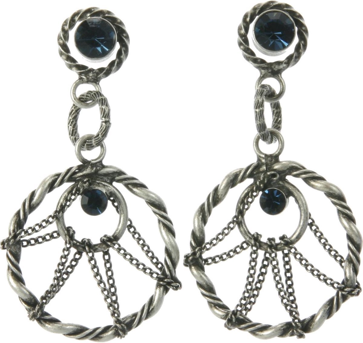 Behave - Oorsteker met ronde hanger en steentjes - Bohemian stijl