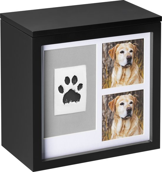 Navaris huisdieren urn met fotolijst - Voor honden of katten - Met pootafdruk kit - Mooi aandenken aan je hond of kat - 22 x 22 x 12 cm - Van hout