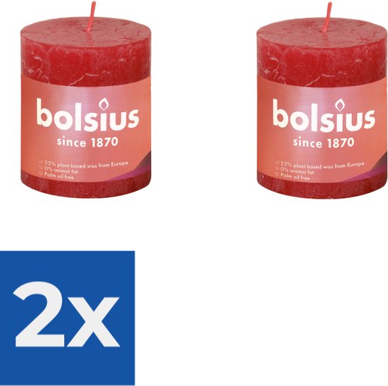 Bolsius Kaarsen - Rustieke Stompkaarsen Set - Rood | Voordeelset - Voordeelverpakking 2 stuks