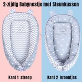 Allernieuwste.nl® Babynest 2-zijdig Omkeerbaar Baby Nest met Steun Kussen - Wasbaar 100% Katoen Babynestje - Bionisch Babybed - nid de bébé- 50 x 90 cm GRIJS Gestreept EN Kroontjes
