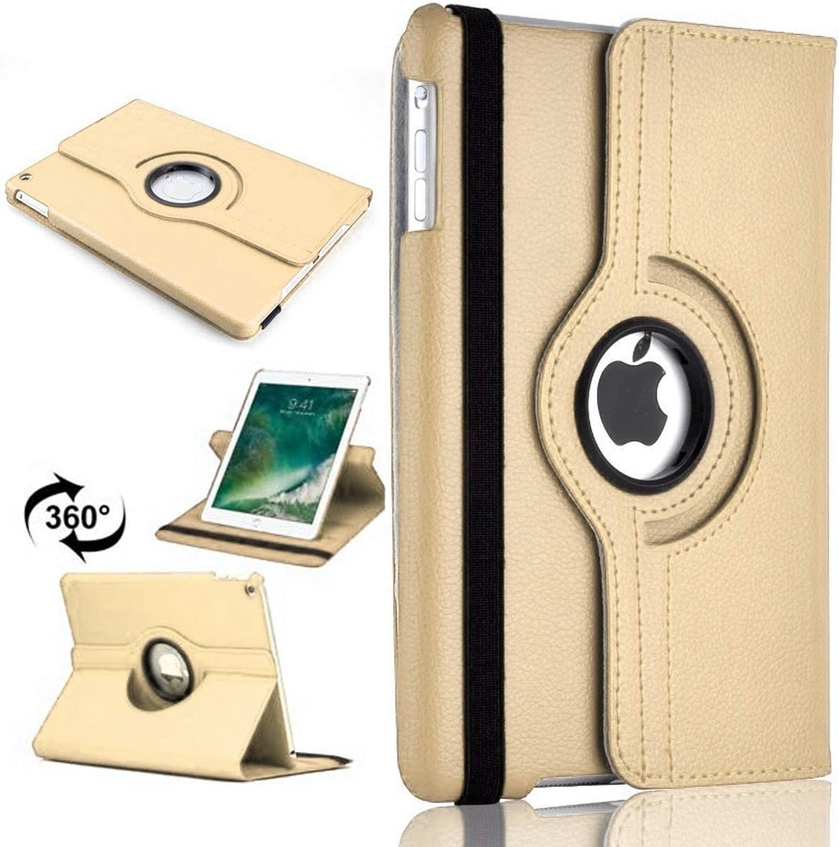 Tablethoes Geschikt voor: iPad 2 / 3 / 4 - 9,7 inch - hoes (2011/2012) A1395, A1396, A1397, A1416, A1430, A1403, A1458, A1459, A1460 hoesje 360° draaibaar (goud)