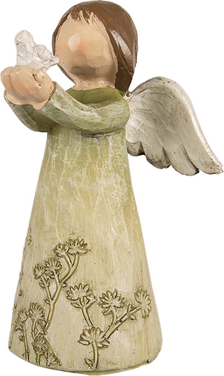 Clayre & Eef Decoratie Beeld Engel 12 cm Groen Polyresin