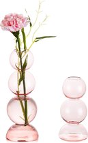 Kleine glazen vaas voor bloemen, roze glazen vaas voor esthetische kamerdecoratie, gekleurde knop vaas enkele stam vaas decoratieve blaas vaas voor woonkamer tafelblad slaapkamer ornamenten