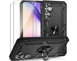 Hoesje Geschikt Voor Samsung Galaxy A54 Hoesje Anti-Shock Hybrid Armor hoesje Zwart - Hoesje Geschikt Voor Samsung Galaxy A54 5G screenprotector - 2 pack